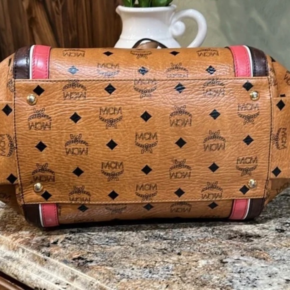 MCM 🎁EUC Visetos Striped Tote Cognac Tote Bag - Picture 11 of 11